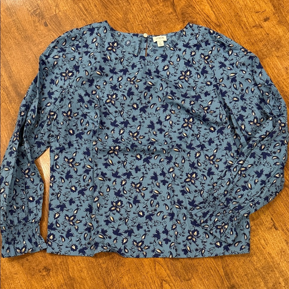 Brand New With Tags J. Crew Blue Floral Blouse size XL